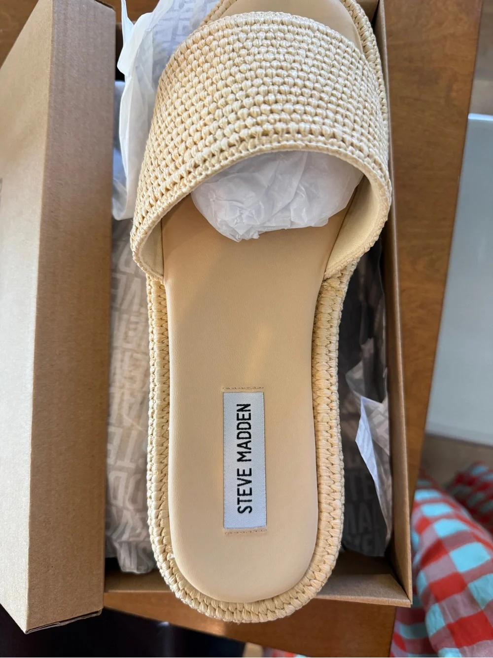 Steve Madden Beige Woven Slide Sandals